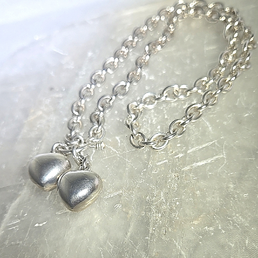 Vintage Sterling 2 Heart Pendant Necklace